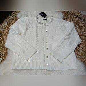 Adrianna Papell Winter White Cardigan with Pearl Accents NWT Size XL